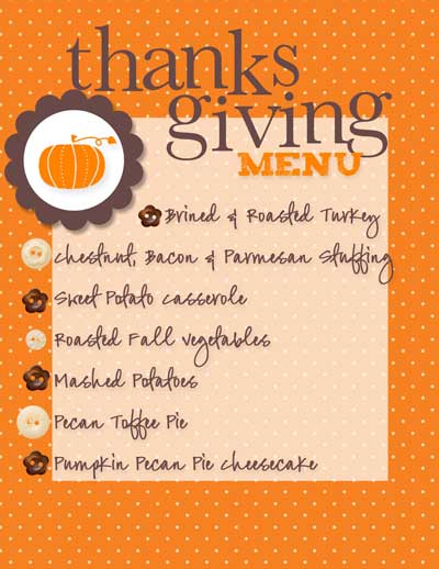 Thanksgiving Menu Thanksgiving Menu