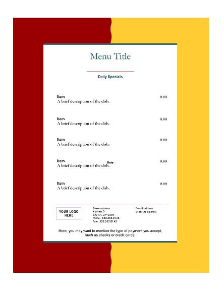 Download Free Restaurant Menu Templates