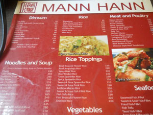 mann hann menus prices